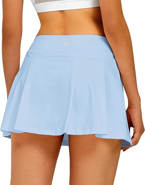 Women Tennis Skirt Golf Skorts Athletic High Waisted with Pockets Inner Shorts Sport Workout Pleated Pickleball - Blue
