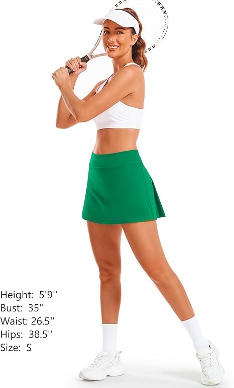 Women Tennis Skirt Golf Skorts Athletic High Waisted with Pockets Inner Shorts Sport Workout Pleated Pickleball - Green