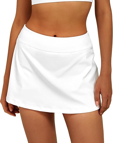 Women Tennis Skirt Golf Skorts Athletic High Waisted with Pockets Inner Shorts Sport Workout Pleated Pickleball - White