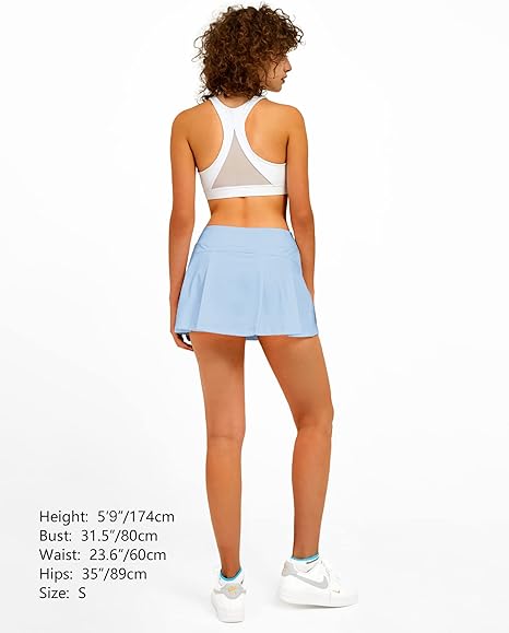 Women Tennis Skirt Golf Skorts Athletic High Waisted with Pockets Inner Shorts Sport Workout Pleated Pickleball - Blue