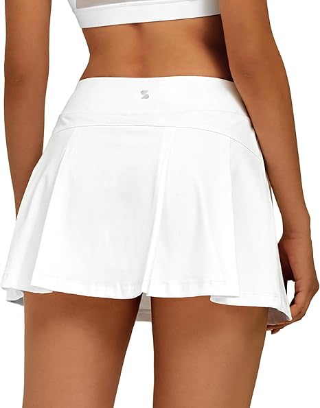 Women Tennis Skirt Golf Skorts Athletic High Waisted with Pockets Inner Shorts Sport Workout Pleated Pickleball - White
