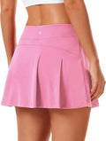 Women Tennis Skirt Golf Skorts Athletic High Waisted with Pockets Inner Shorts Sport Workout Pleated Pickleball - Pink